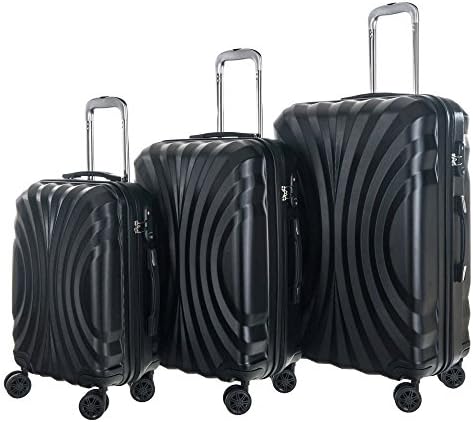 WhalePassing hardshell suitcase with TSA lock and super spinner, 3 piece luggage set (Black-Wave)