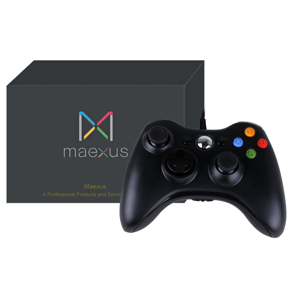 Maexus Xbox 360 Controller, Wired Controller for Microsoft Xbox Slim 360 PC (Windows XP/7/8/10), Android (TV/Phone/Tablet), PS3 - Black