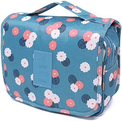 Joiees Travel Toiletry Packing Bag Organizer, with Hanging Hook and Handle, Waterproof for Travel Accessories Toiletries Shaving, Colour Blue Flower