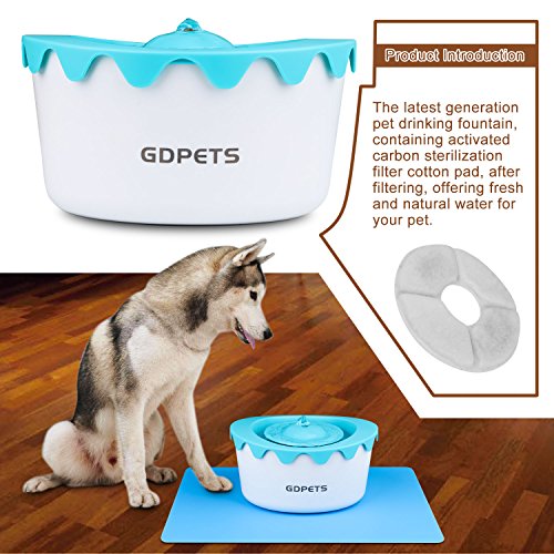 Cat Fountain, GDPETS 1.8L Auto Circulating Pet Water Fountain, Super Quiet Cat Drinking Fountain with 2 Carbon Filters & 1 Silicone Mat for Cats and Small Dogs