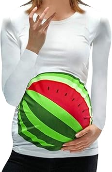 Amazon Co Jp Nacome マタニティシャツ レディース ベースボール クルーネック スイカ マタニティ Tシャツ トップ 妊婦用シャツ スポーツ アウトドア