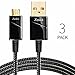 [3-Pack 10ft] Zeskit Gold Plated | Quick Charge Supported | Nylon Braided Micro USB Charging and Sync Cable - Durable Anti-Scratches Housing - for Samsung Moto HTC Nexus Android Smartphones Kindle