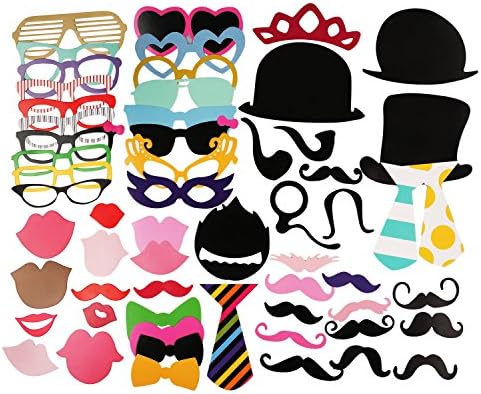 58 Pieces Photo Booth Props Party Favor for Wedding Party Graduation Birthdays Dress-up Accessories Costumes with Mustache, Glasses, Lips, Bowler, Bowties on Sticks