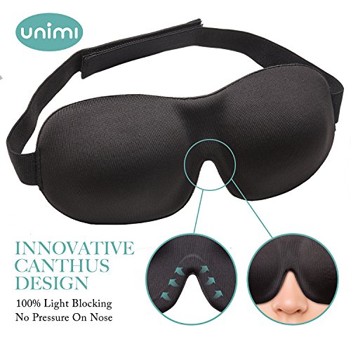 Unimi Sleep Mask for Woman and Man, Upgraded Contoured 3D Eye Mask Eye Cover, Comfortable Sleeping Mask No Pressure On Your Eyeballs, Create Total Darkness -Black