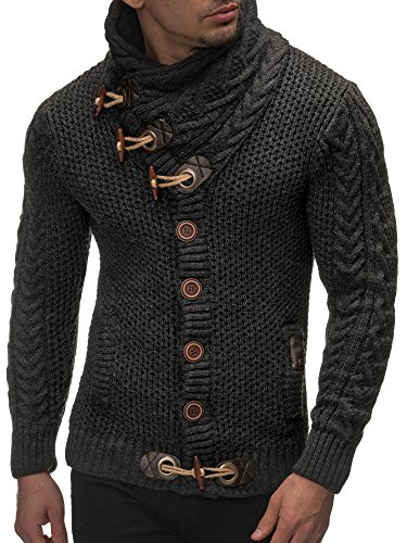 Leif Nelson  Men's Knitted Turtleneck Cardigan - X-Large - Anthracite