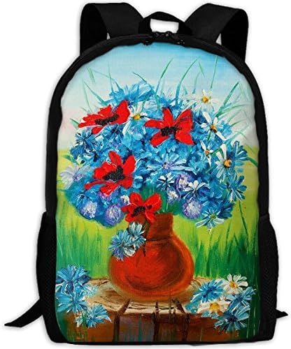 3D Blue And Red Flowers Unisex Backpack Lightweight Laptop Bags Shoulder Bag School Bookbag Daypacks