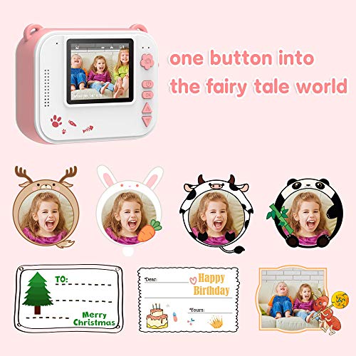 Dragon Touch InstantFun Instant Print Camera for Kids, Zero Ink Toy Camera with PrintÂ Paper, CartoonÂ Sticker, ColorÂ Pencils, Portable Digital Creative Print Camera for Boys and Girls - Pink