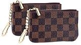 Rita Messi Luxury Checkered Zip Coin Pouch Purse Change Holder Wallet with Key Chain 2 pcs Set (01 Victoria)