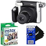 Fujifilm INSTAX 300 Wide-Format Instant Photo Film Camera (Black/Silver) + Fujifilm instax Wide Instant Film, Twin Pack (20 sheets) + HeroFiberÂ® Ultra Gentle Cleaning Cloth