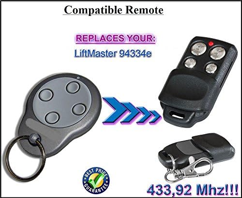 Liftmaster 94334E Replacement Remote Control compatible remote control replacement transmitter, 433.92Mhz rolling code