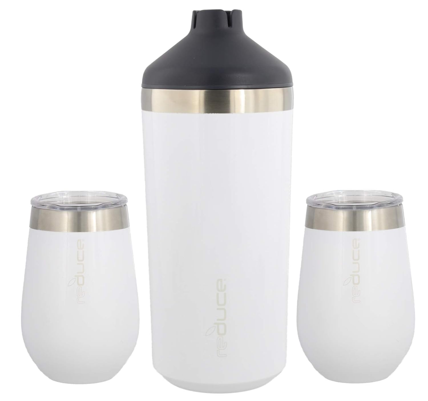 reduce Stainless Steel Wine Cooler Set, Opaque Gloss White - Includes (1) 750mL Wine Cooler with (2) Vacuum Insulated 12oz Wine Tumblers – Tasteless & Odorless, BPA Free
