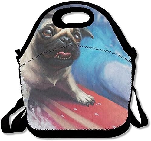Starmiami Pug Dog Surfing Lunch Bag Tote Handbag Lunch Boxes For Adults, Kids, Girls, And Women