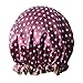 6Pcs Assorted Satin Shower Caps, Creatiee Waterproof Elastic Band Bath Cap Bathing Hair Cap Kitchen Cap with Double Layer for Adults(Dots Style)