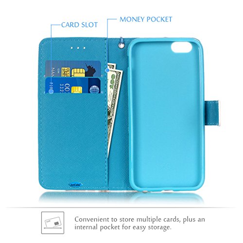 iPhone 6s Case, iPhone 6 Case, 6s Wallet Case, JanCalm [Wrist Strap] [Kickstand] [3D Painted] [Card/Cash Slots] Pattern Premium PU Leather Wallet Magnetic Flip Folio Cover + Crystal pen (Butterfly)