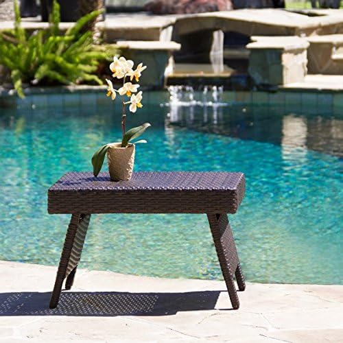 This Outdoor Adjustable Folding Wicker Patio Table Is Perfect for Poolside Beverages in the Sun. Enjoy Your Deck and Patio Chaise Loungers with This Weather Resistant Wicker Table Designed to Limit Your Trips Indoors. Oversized, Durable Construction!