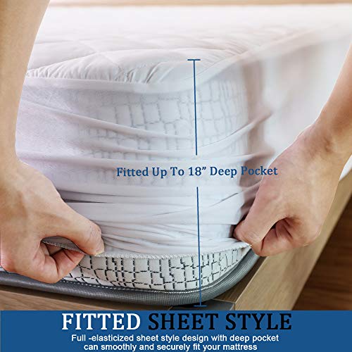 Waterproof Mattress Protector-Noiseless Quilted Fitted Mattress Pad Full-Water Resistant Mattress Cover with Deep Pocket Stretches Up to 18 inches-Vinyl Free