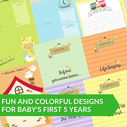 Baby Memory Book for First Year to Five, Record Each Milestone from Your Child in a Keepsake Journal, for Boys and Girls, Modern Photo Album and Baby Shower Guestbook, with 20 Baby Monthly Stickers