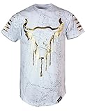 Screenshotbrand Mens Hipster Hip-Hop Premiun Tees - Stylish Longline Latest Fashion T-Shirts - Bull Print - White - Small