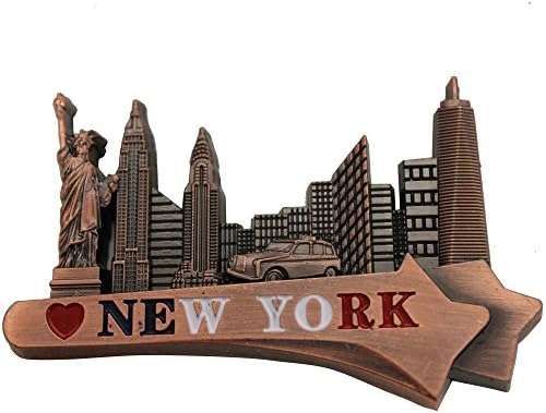 Metal Long New York Fridge Souvenir Statue Of Liberty Empire State Building with Nyc Taxi (Copper)
