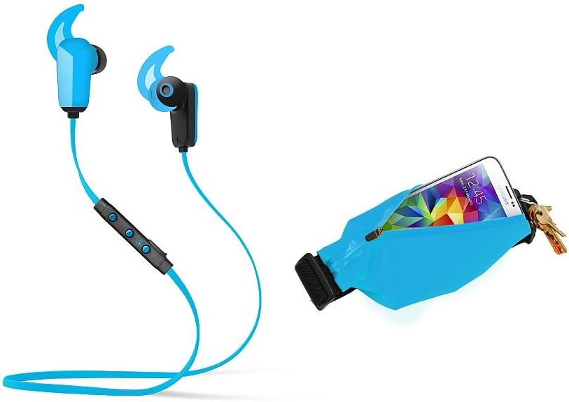 Sport Earbuds, Revjams Active PLUS Wireless Earphones Sweatproof Bluetooth Headphones Noise Cancelling Earbud Headset w/ Universal Workout, Gym, Hiking, Exercise Running Belt [Fitness Bundle] - Blue