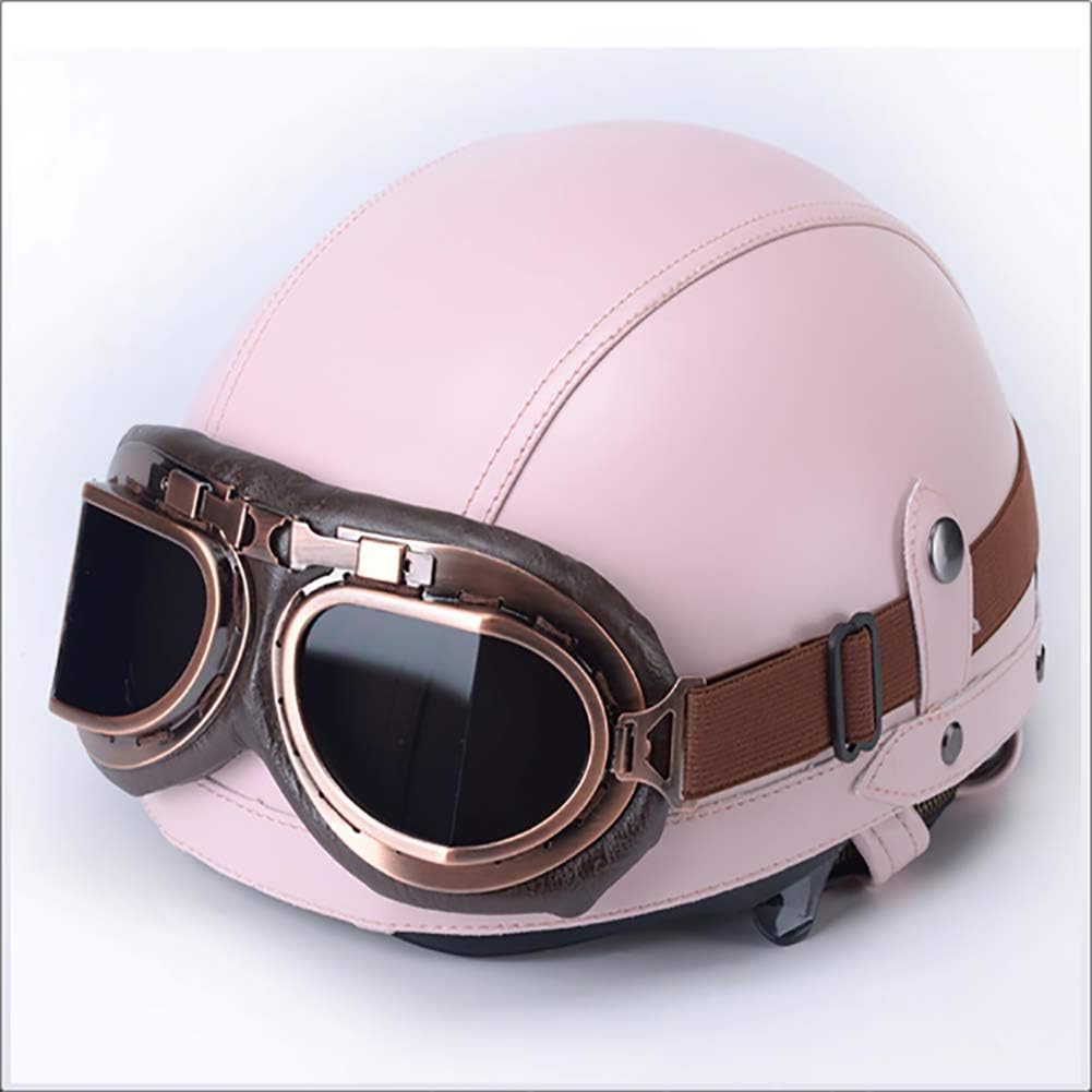 Vintage Harley PU Leather Open Face Motorcycle Half Helmet, Removable Lining Breathable Keep Warm Four Seasons for Couple Youth Adults Men & Women M-XL (55-62cm)