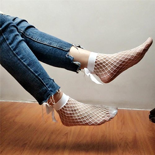 Napoo Clearance Women Mesh Ruffle Bowknot Fishnet Socks Ankle High Lace Short Socks (C)