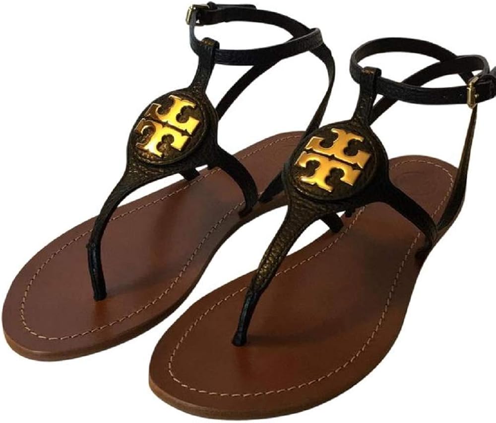 Amazon.com | Tory Burch Laura Flat Ankle Strap Sandal Black | Sandals