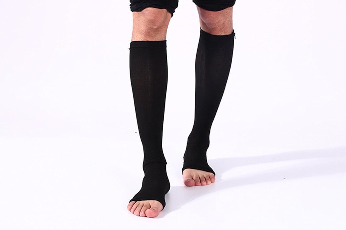 (2 Pairs)Compression Medical Zip Socks15-20mmHg Zipper Leg Support Unisex Open Toe Knee: Clothing