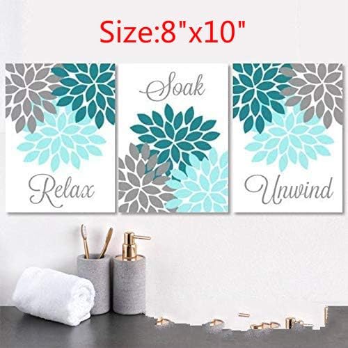 Amazon Com Blafitance Teal Gray Bathroom Wall Art Canvas Or Prints Bathroom Wall Decor Relax Soak Unwind Pictures Flower Bathroom Decor Set Of 3 Wall Decor Posters Prints