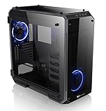 Thermaltake View 71 4-Sided Tempered Glass Vertical GPU Modular SPCC E-ATX Gaming Full Tower Computer Case with 2 Blue LED Riing Fan Pre-installed CA-1I7-00F1WN-00