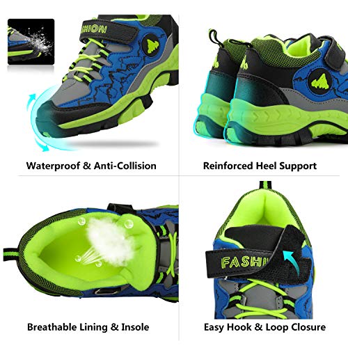 Kids Hiking Shoes School Athletic Tennis Sneaker Slip Resistant Steel Buckle Sole Walking Running Climbing Trekking Sneakers for Boys Girls