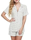 Ekouaer Sleepwear Women's Knit Shorty Pajama Set with Pj Pants(Dot Print,Small)