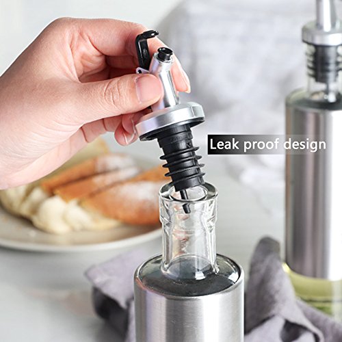 Olive Oil and Vinegar Bottle Set, 2-piece Olive Oil Container Set with Rack and Wooden Base, 10.3 Oz Olive Oil Dispenser|No-Drip Double Spouts|Dishwasher-Safe Glass Cooking Oil Cruet Bottles, by upra