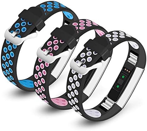 iHillon Compatible with Fitbit Alta/Alta HR/Fitbit Ace Bands, 3-Pack Two-Toned Breathable Silicone Sport Replacement Wristbands with Metal Buckle for Women Men Kids