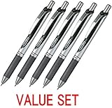 Pentel EnerGel Deluxe RTX Retractable 0.7mm Fine Line Metal Tip Liquid Gel Pen , Black Ink,    1 Set, 5 pens per set