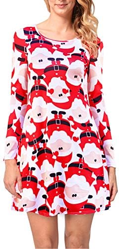 Women's Christmas Printed Long Sleeve Festive Tunic Dress
