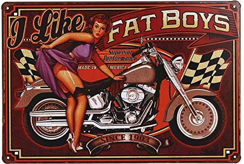 Otartu Pretty Lady Girl Retro Vintage Tin Signs Plate Wall Plaque Decor Motorcycle I Like Fat Boys (1266)