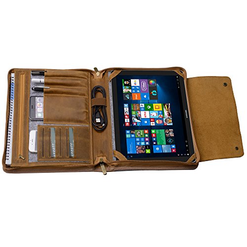 Wool Felt Crazy Horse Leather Organizer Portfolio for A4 Notepad and Samsung Galaxy TabPro S 12,Brown