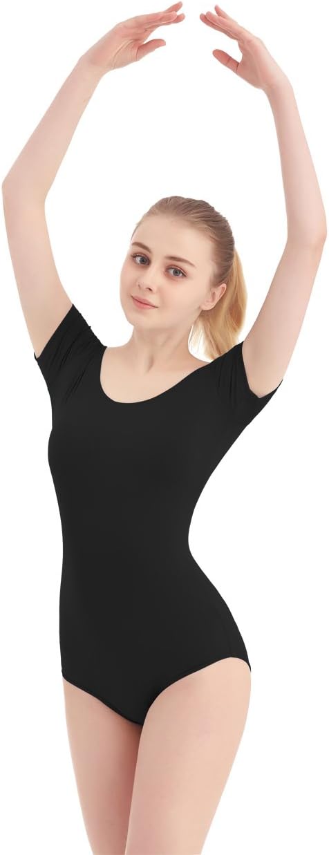 Women's Scoop Neck Elastane Spandex Short Sleeve Round Neck Leotard
