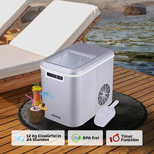 Arebos Eiswürfelmaschine | Ice Cube Maker | 12 kg / 24 h | 10-15 Minuten Produktionszeit | 2 Eiswürfel-Größen | 2,2… – Bild 5