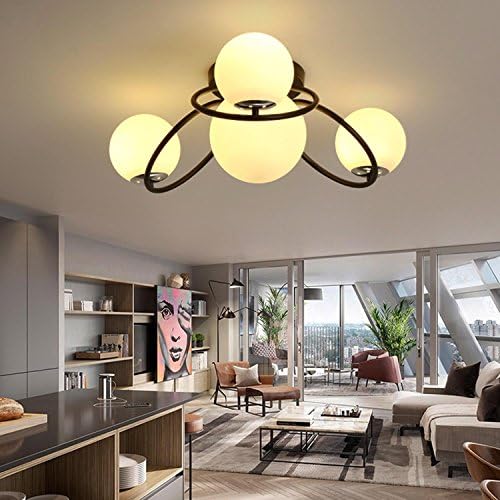 Maniny 4 Head Bedroom Ceiling Light European Creative Iron Ring Ceiling Lamp Creative Living Room Lamp Bedroom Ceiling Lamp Restaurant LED Chandelier φ77cm, 4 heads of black