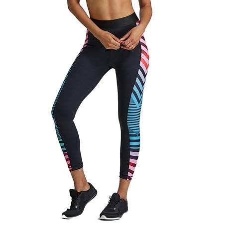 Pantalones Deportivos Mujer Fitness，Costura de Malla Raya Yoga Fitness Leggings Running Gym