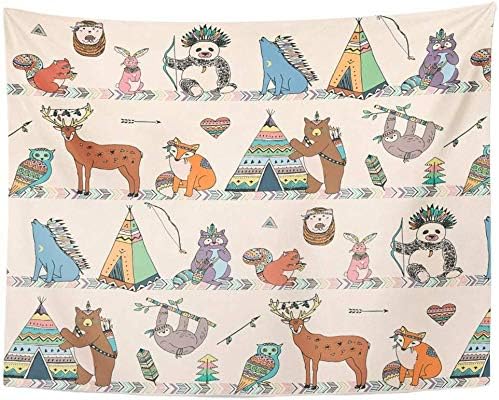 SSKBJTBDW Colorful Sloth Tribal Animals Woodland Forest Pattern Red Fox Baby Bear Bird Branch Tapestry Soft Polyester Cotton Appropriate Size Nice Wall Hanging Decoration