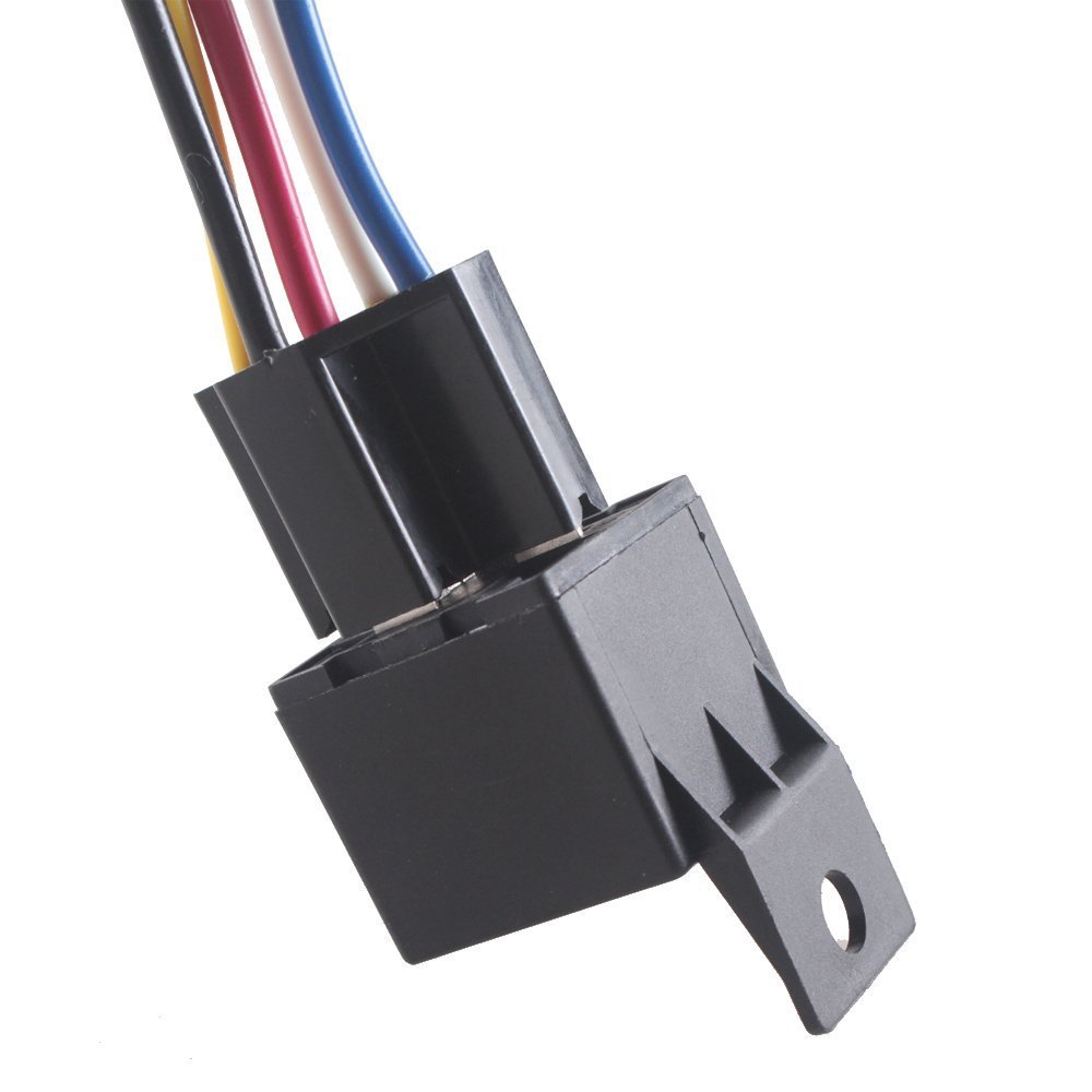 KANGQP 5 Pack 40/30 AMP 12V DC 5 PIN SPDT Automotive Waterproof Relay Set 12 AWG Hot Wires Style Car Relays Interlocking Block Socket Holder + Pigtails Wire Harness(1 Year Warranty)