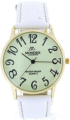 Mondex London Unisex Luminous Dial Gold Tone Case White PU Strap Watch MDX15