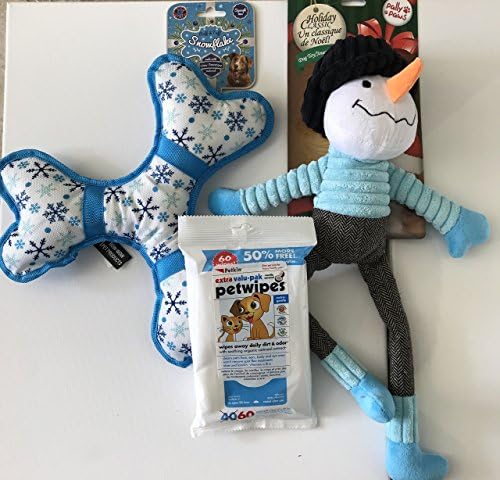 Pet Squeaky Toy Bundle for Med-Lar Dogs 3 Pieces.Great Holiday Bundle Ready to GO! Includes Reusable Bucket and Ribbon!