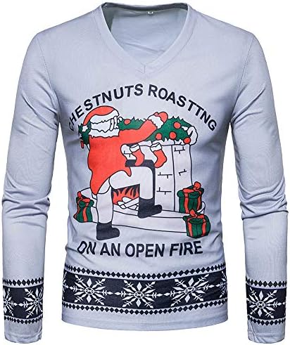 2018 Christmas Sweatshirts Men's Winter Fashion Clothing Long Sleeve Print Top T-Shirt