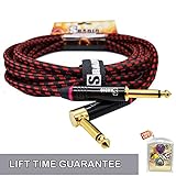 SRADIO Guitar Instrument Cable 20 Foot, AMP Cord Right Angle 1/4-Inch TS to Straight 1/4-Inch TS Guitar Cable 20FT with Red Tweed Cloth for Electric Guitar，Bass，Keyboard