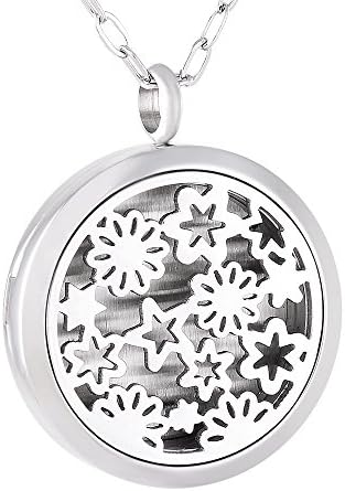 Spring Flower&amp;Night Star Polished Stainless Steel Perfume Lockets Aroma Difusser Pendant Necklace For Girl/Women