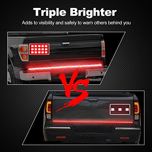 BEEYEO LED Tailgate Light Bar, 60" Triple Row Tailgate LED Light Strip Brake,Running,Sequential Amber Turn Signal,Reverse Tail Light Bar for Pickup Truck Ford Dodge Ram Chevy GMC SUV No Drill Install